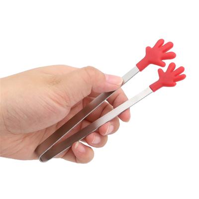 Portable Creative Small Palm Silicone Clip Non-Slip Stainless Steel Mini Food Kitchen Dishes Bbq Clip Kitchen Tool Tongs
