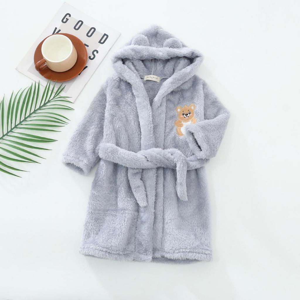 Children's Plush Cartoon Bathrobe - Boys' & Girls' Double-Sided Fleece Pajamas for Autumn/Winter