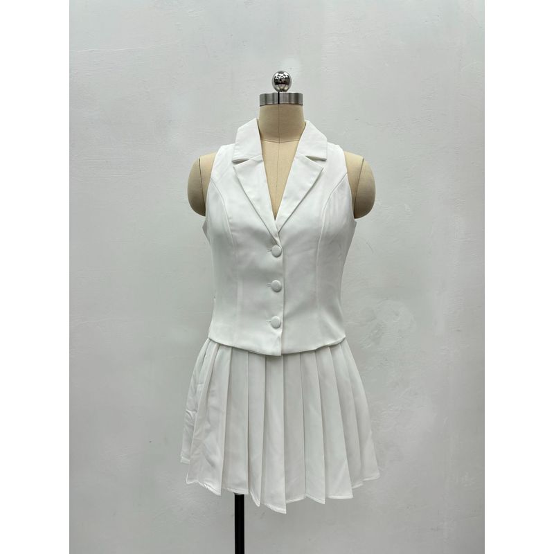 Western Style New Fashion Casual Sleeveless Vest Pleated Skirt Two-Piece Tank Top and Skirt Set