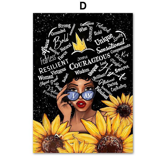 Abstract Sunflower Afro Girl Black Beauty African Art Canvas Painting Nordic Posters And Prints Wall Pictures Living Room Decor No Frame