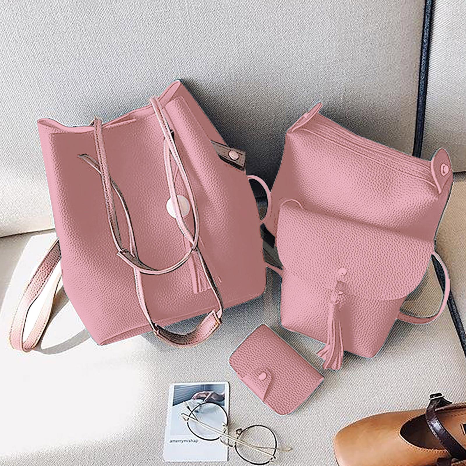 

Модна жіноча шкіряна сумка через плече з чотирьох частин, клатч, гаманець, ретро-сумка M рожевий