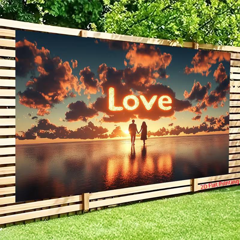 2D Love Sunset Couple Backdrop Romantic Photography Background