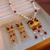 Leichter Luxus Löwentanz Ohrringe Halskette China-Chic Stil Löwentanz Ohrringe Geburtstagsgeschenk