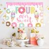 BEOXAGAR Donut 4th Birthday Party Banner, Pink, Standard Banner, Wall Mount, Celebrating Birthday, Indoor, Fruits Theme