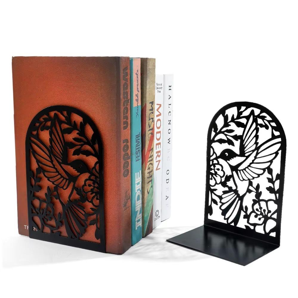 2pcs Swallows and Flowers Bookends Iron Book Support Exquisite Desktop Book Holder Office Supplies