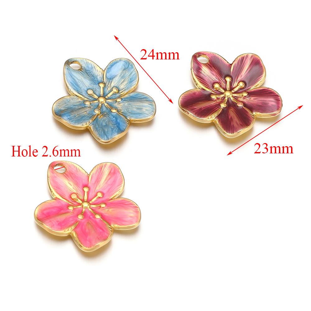 5pcs Stainless Steel 18K Gold Color Enamel Colorful Flower Charms Pendants for DIY Jewelry Necklace Making Bracelets Accessories