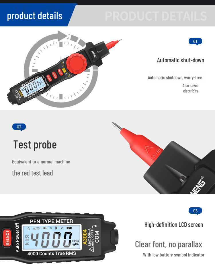 ANENG A3004 Smart Pen Multimeter - High Precision Digital Display for Electricians