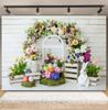 Spring Easter Photography Backdrop Wood Board Flowers Rabbits Eggs Kids Birthday Baby Shower Spring Party Decor Photo Background