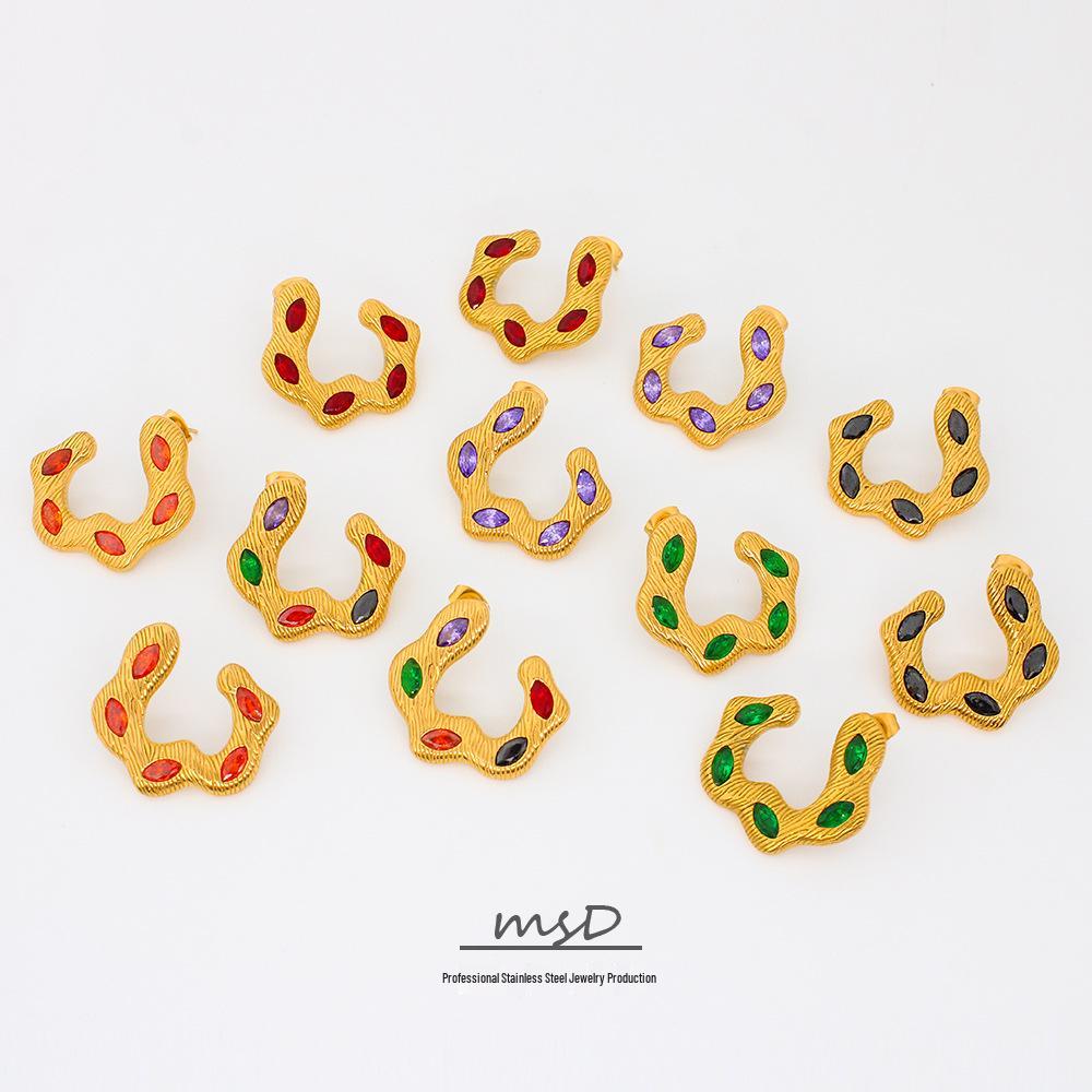 Geometric Multicolor Zircon Earrings: Stainless Steel, Stylish and Elegant for Women.