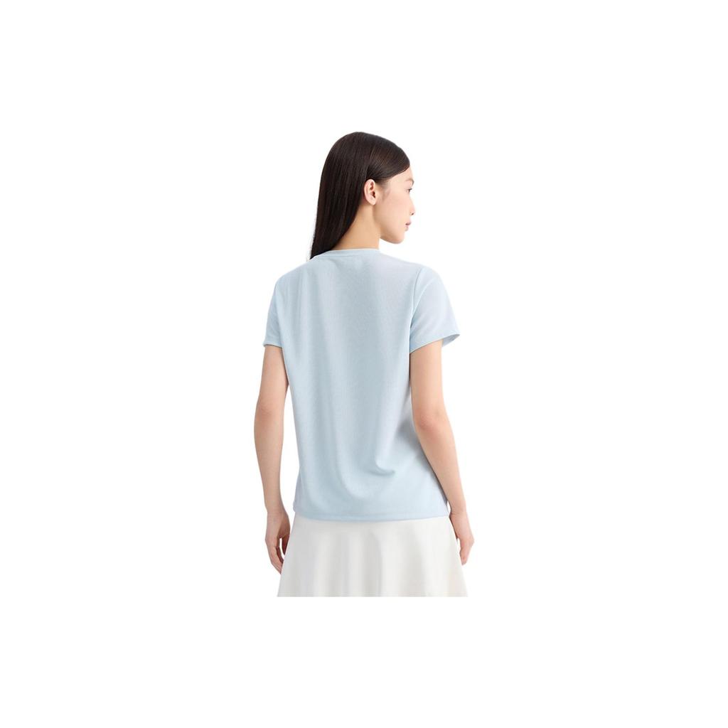 Anta Training Series Round Neck Solid Color Breathable Casual Short Sleeve T-Shirt Women Tops Dream-Shadow-Blue 962427101-1