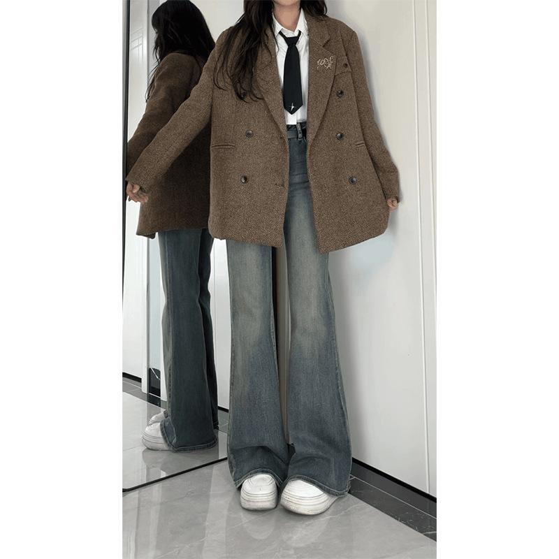 Women High Waist Stretch Flare Jeans Fall Slimming Draped Bootcut Floor Length Denim Pants For Pear Shaped Body
