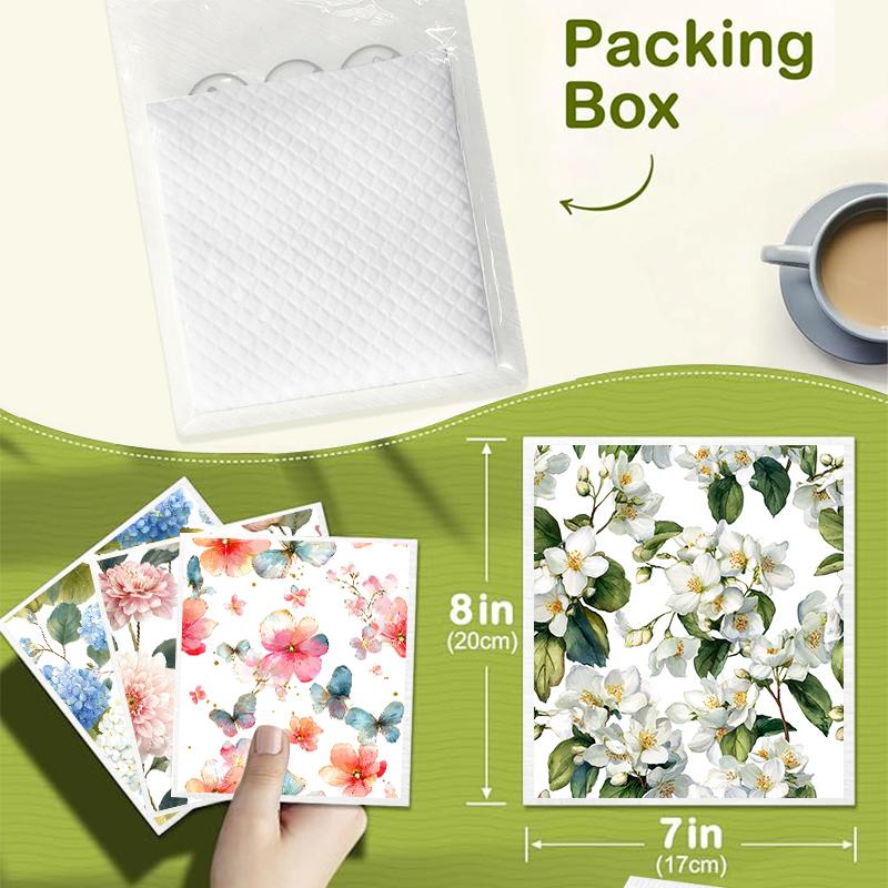 6PCS Flowers Print Swedish Dishcloths Eco-Friendly Kitchen Rags Absorbent Dish Towels Reusable Washable Cleaning Cloth