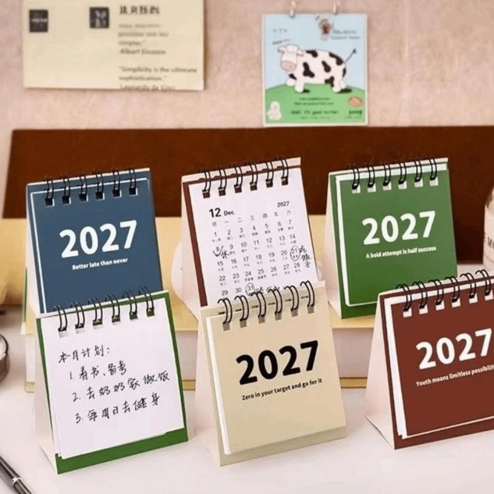 Vertical 2027 Mini Calendar Thick Paper Mini Standing Desk Calendar Freestanding Base Memo Notes Desktop Calendar