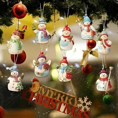 9pcs Wood Christmas Tree Decorations Ornaments 8cm Santa Claus Snowman Pendant with Rope Hangable Crafts for Home Navidad 2025