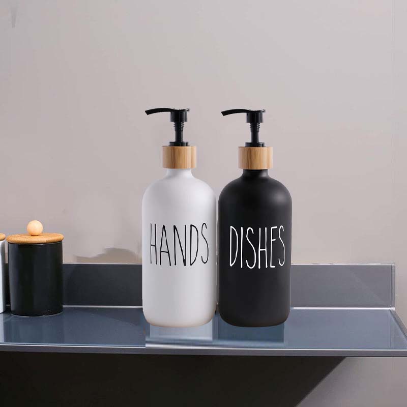 Juego de dispensador de jabón para platos de 500 ml para fregadero de cocina, jabón de manos, platos, detergente, botella de almacenamiento, botellas rellenables, color negro y blanco
