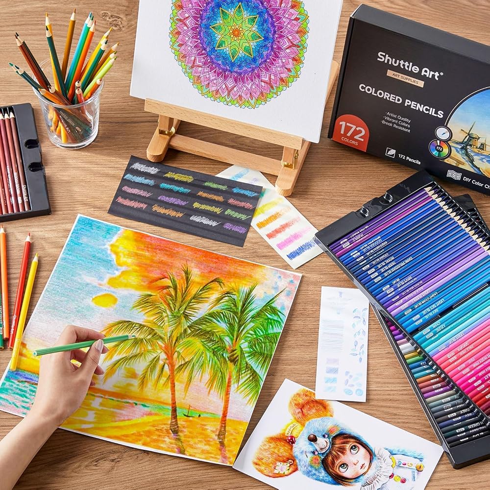Shuttle Art 172 Colors Oil-Based Colored Pencils Set for Adult Coloring, Metallic, Drawing, Sketching