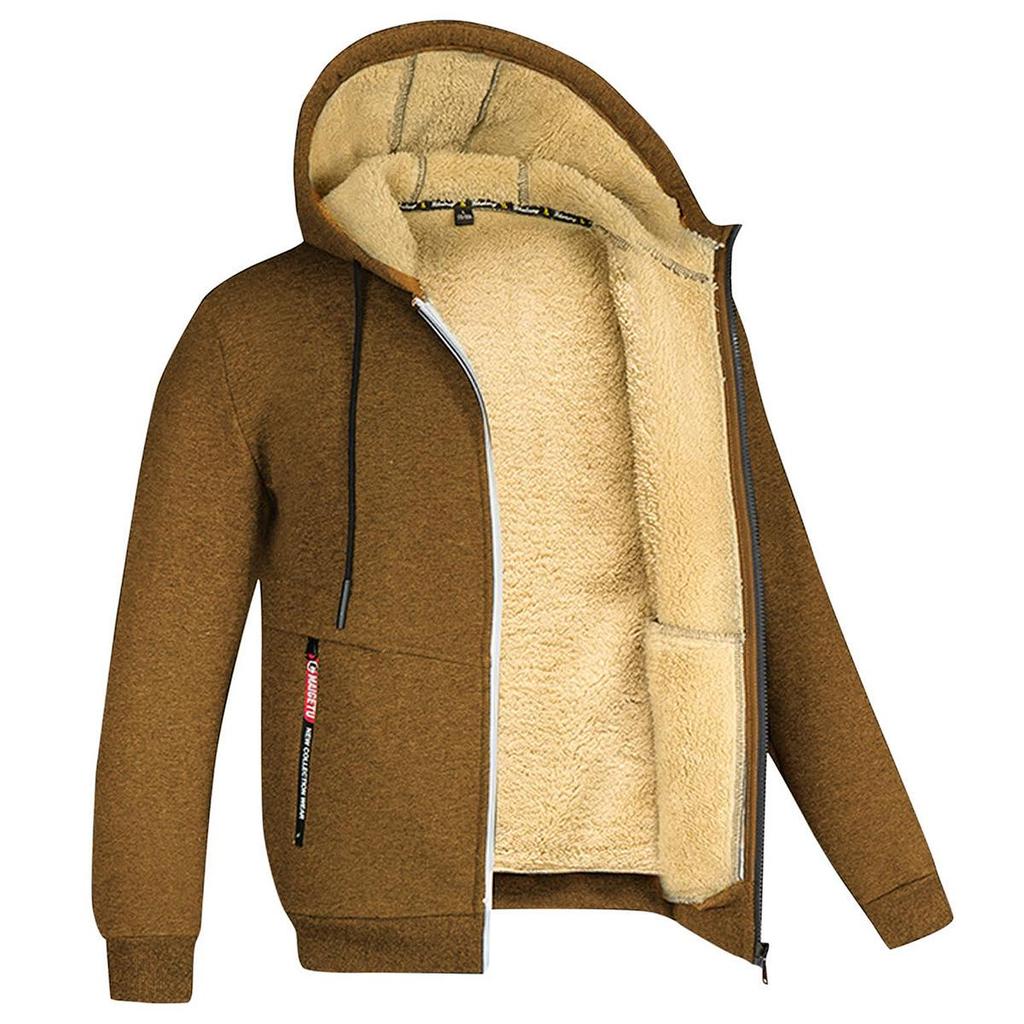 Kapuzenpullover Herren Herbst Winter Verdicken Fleece Sherpa Jacke Reißverschluss Kapuzenmäntel Reißverschlusstaschen Tragen