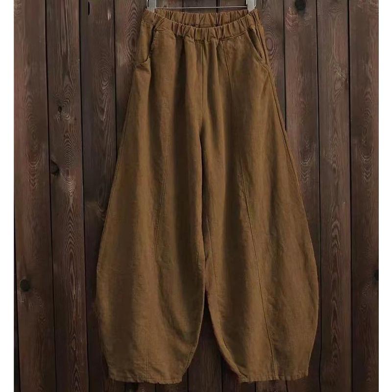 

Повседневные свободные брюки-фонарики из хлопка и льна для женщин, весна и осень, новые элегантные модные длинные мешковатые брюки больших размеров, однотонные шаровары 1035 M темно-коричневого