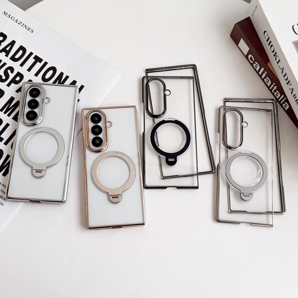 360° Fold Stand Plating for Magsafe Clear Phone Case For Samsung Galaxy Z Fold 8 7 6 5 4 zfold8 Magnetic Ring Holder Back Cover