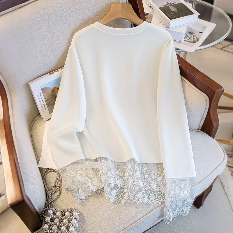 Sibaishi Women's Elegant Lace Splice Long Sleeve T-Shirt