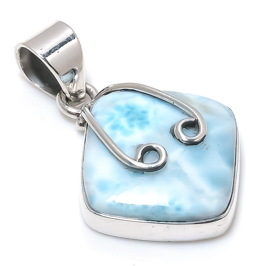 Natural Republic Larimar Edelstein 925 Massiv Sterlingsilber Anhänger 1,50" V6Z45