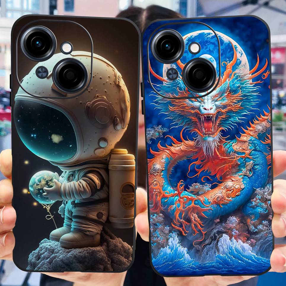 For Tecno Spark GO 1 / Spark GO 2025 / Pop 9 Phone Cover Case Cool Cartoon Dragon Space Man Cute Cat Funda Soft Black Silicone