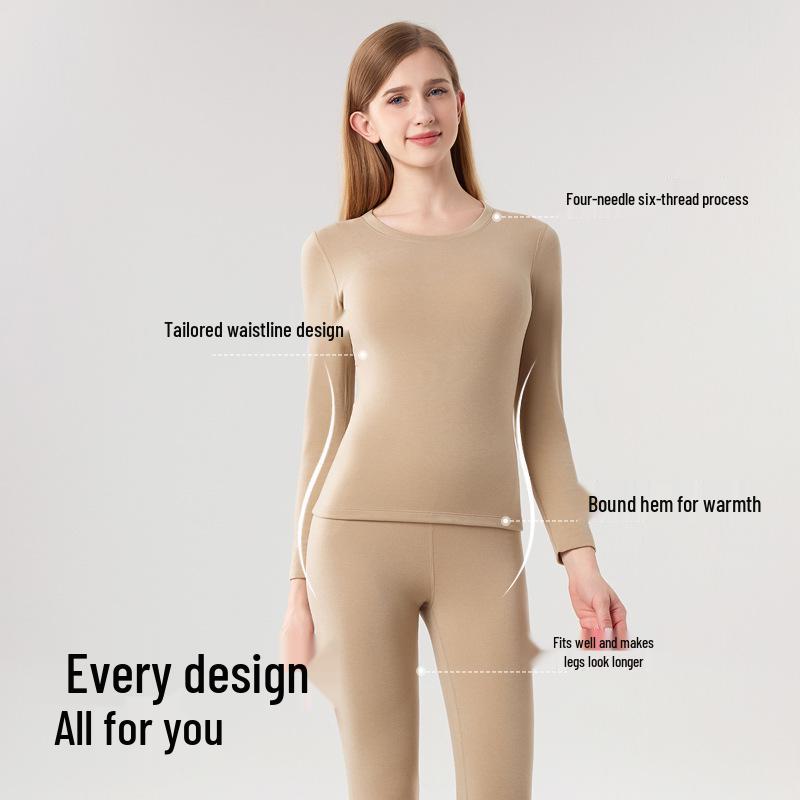 Women's Class A Fleece-Lined Thermal Cashmere Underwear Set - Antibacterial Autumn/Winter Top and Pants.