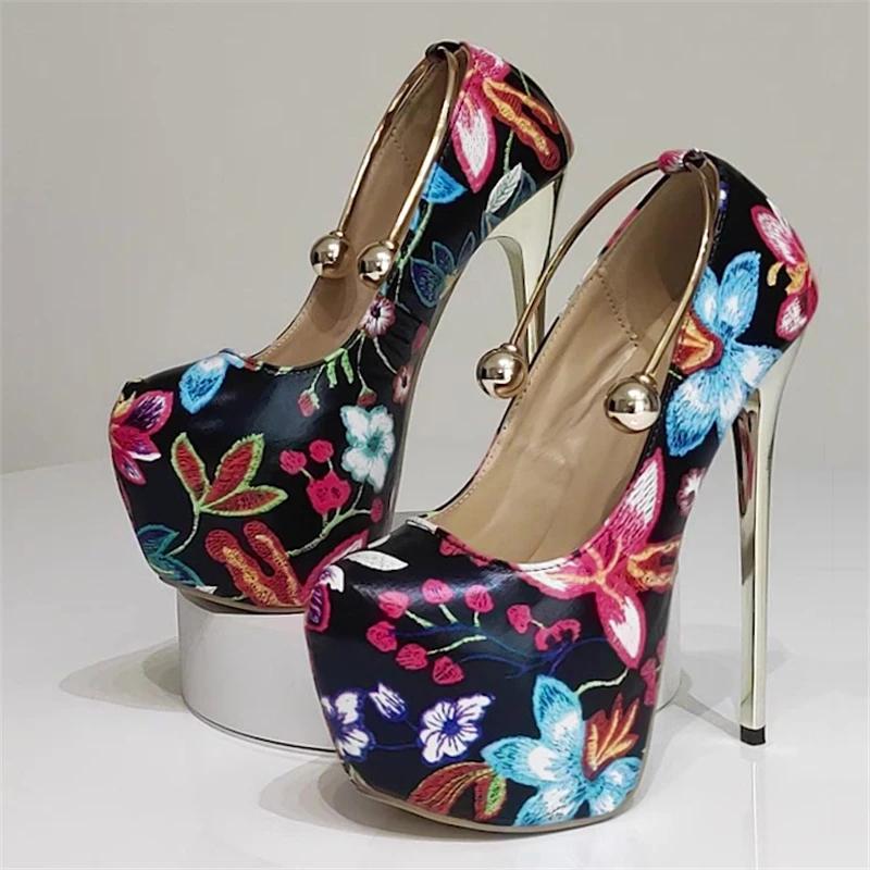 Fashion Eilyken Spring Print Flower Platform Woman Pumps Sandals Sexy Extreme Stiletto High Heels Nightclub Party Strippers  Shoes
