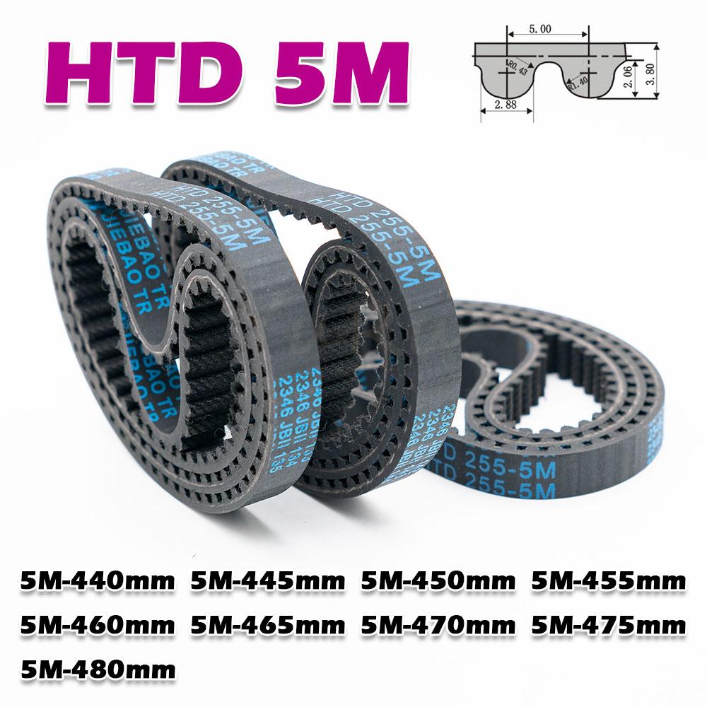 HTD 5M Rubber Closed Loop Timing Belt Perimeter HTD5M 440 445 450 455 460 465 470 475 480mm Transmission CNC Drive Width 10~50mm