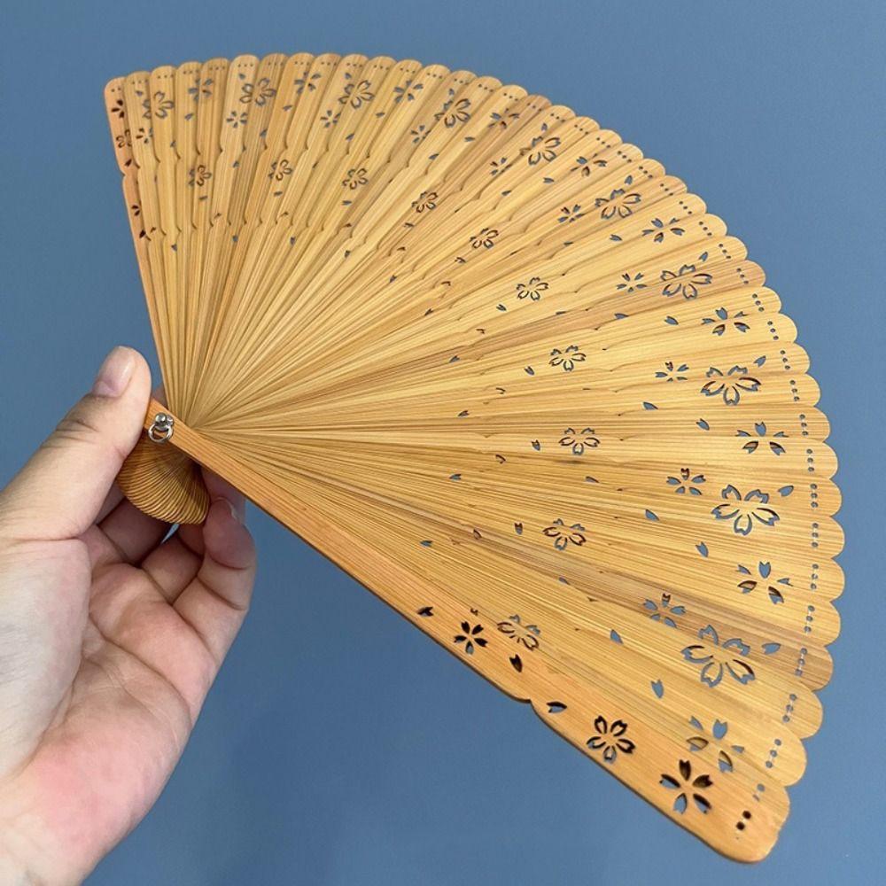 Portable Folding Bamboo Fan Solid Color Elegant Handheld Fans Tassel Folding Fan  Home Decoration