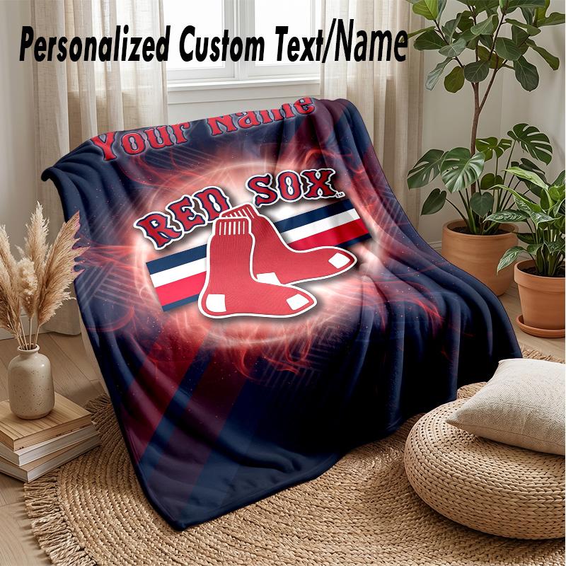 Boston Red Sox Custom Flannel Throw Blanket Print Your Name Text Soft Warm Blanket Holiday Present