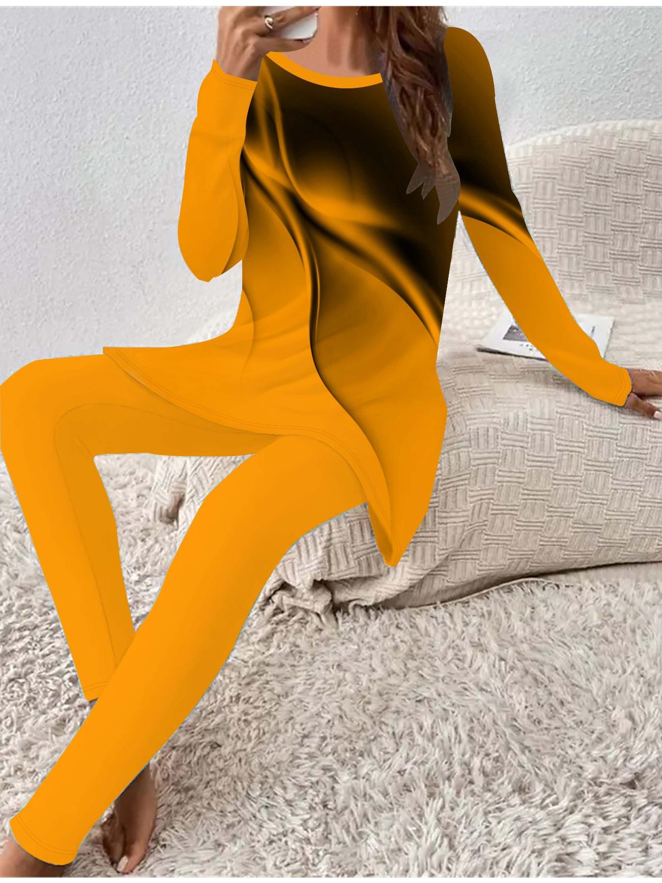 

Euro-American Fashion 3D Line Printed Women s Four-season Long-sleeved T-shirt + Long Pants Two-piece Set. Perfect Gift for New Year & Christmas 8XL помаранчевий