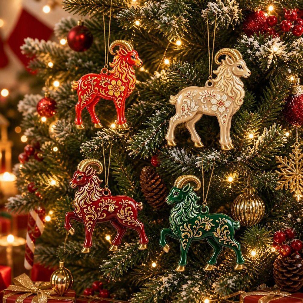2D Flat Goat Pendant Shining Christmas Tree Ornament Animal Hanging Decoration  Shop Window Display
