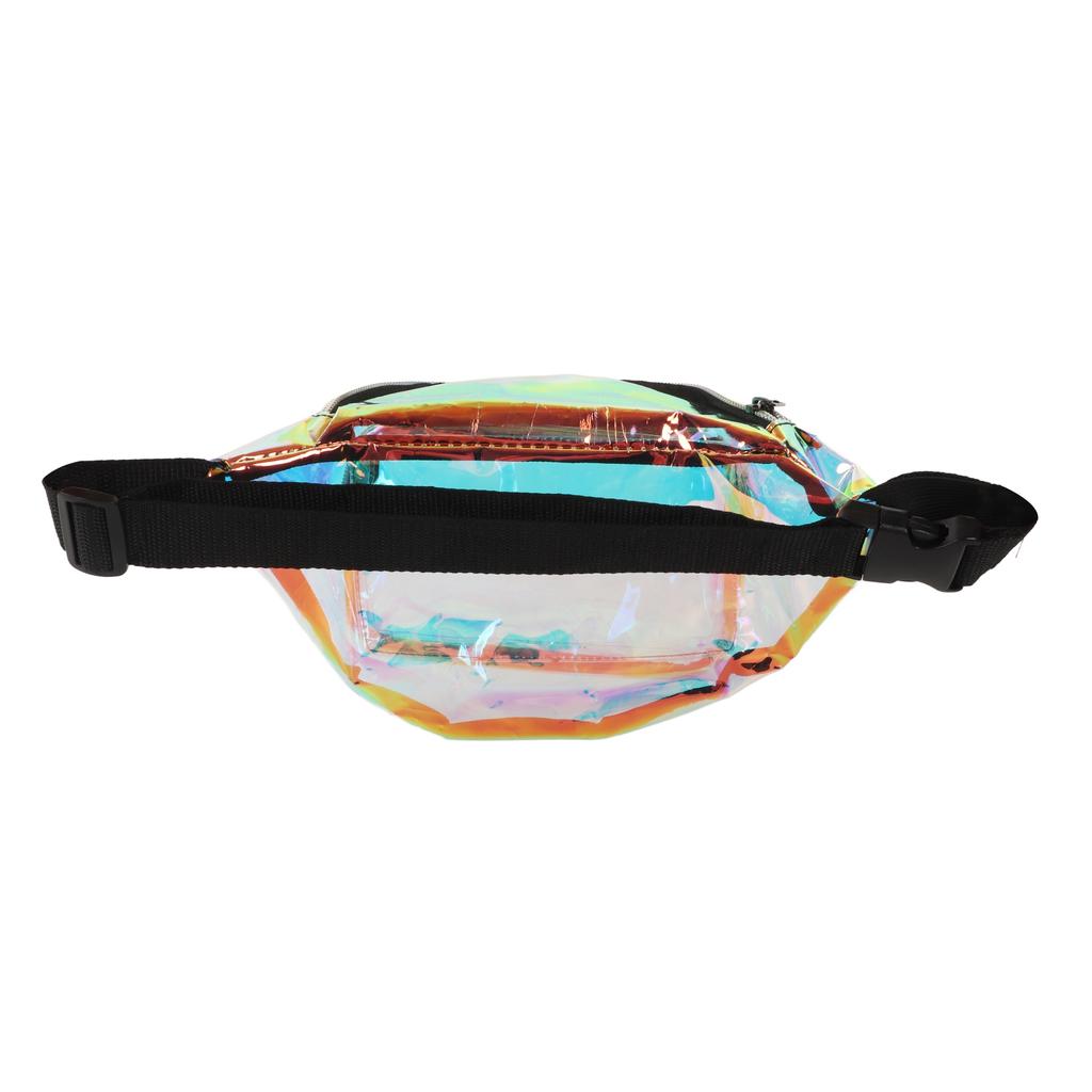 Transparent Iridescent Fanny Pack Shiny Waist Belt Bag with Zipper Waterproof PVC for Travel Party Running Hiking