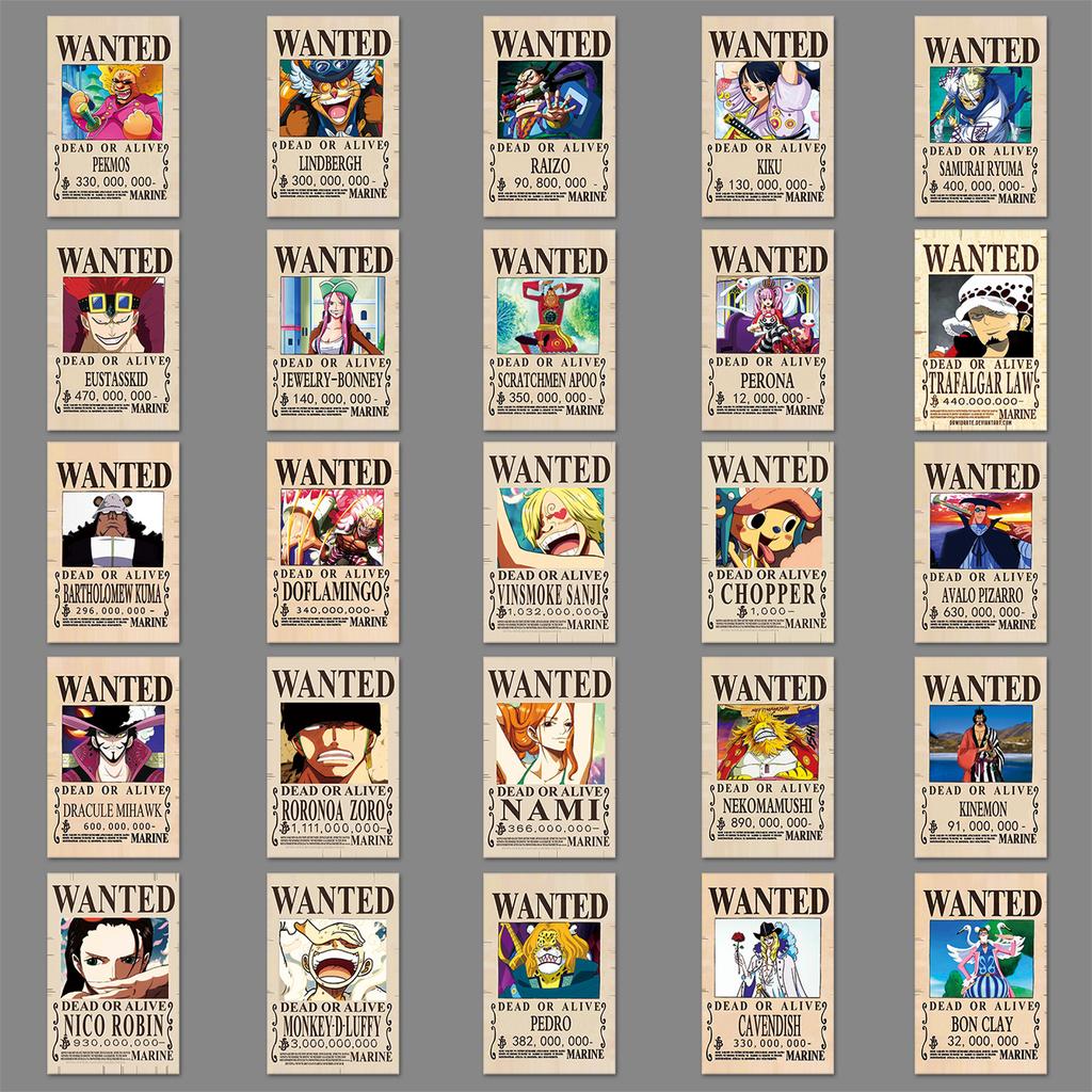 50 One Piece Reward Wanted Order Graffiti Stickers Personalized Japanese Comic Decoration Water Cup Mobile Stickers
