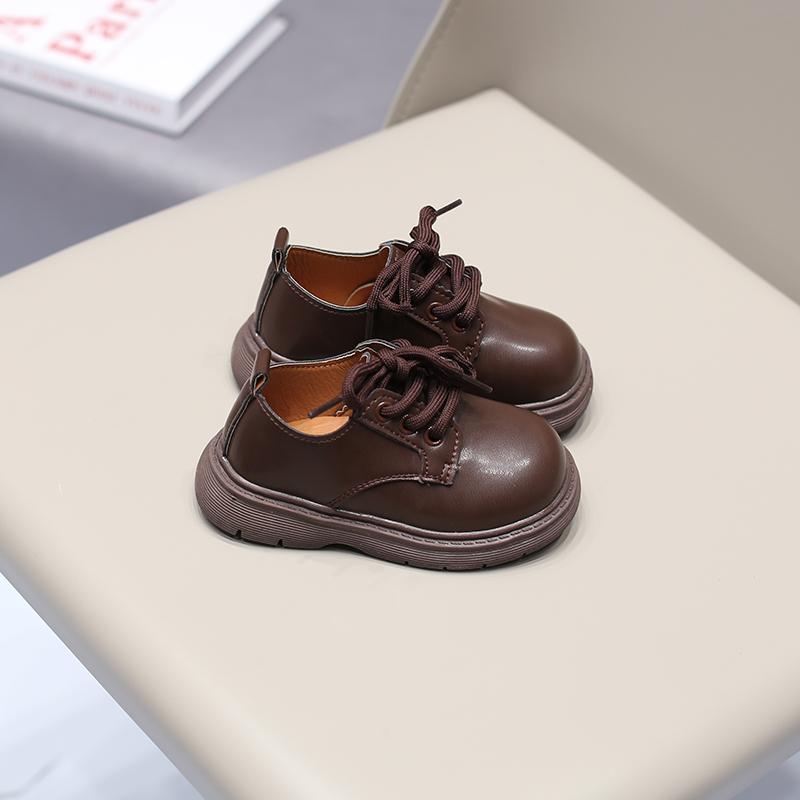

Britsh Style Formal Baptism Dress Shoes for Boys Retro Pure Color Black Brown Baby Boy Leather Shoes Kids School Shoes H01176 21 коричневый
