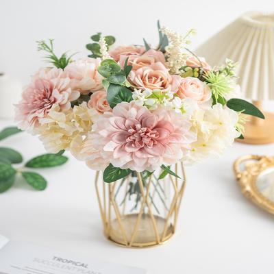 Artificial  Flowers Silk Mix Dahlia  Peony Rose Hydrangea With Stem Gift Box DIY Wedding Bridal Bouquets Table Party  Decoration