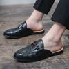 Luxury Brand Gold Men Slipper Mules Buckle Loafers Mens Leather Designer Shoes Flat Heel Party Slippers Slip On