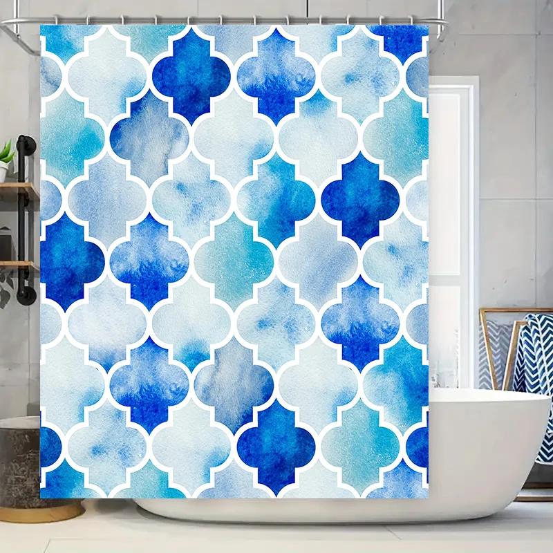 

Blue Watercolor Bath Rug: Decorative Blue Pattern Shower Curtain For Home Bathroom Decor With Hook Set Size 72 X 72 Inches W60H190(CM)-1 Pcs