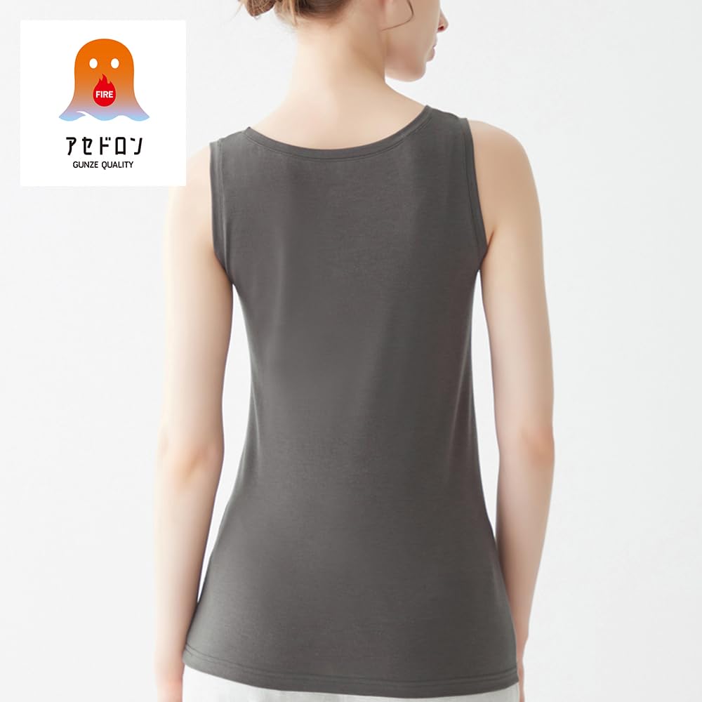 Gunze Fire Acedron Tank Medium Prevents Sweat from Chilling in Warm Charcoal Gray Top, Thick, Fleece-Lined, Winter, Moisture-Wicking, Heat-Generating,