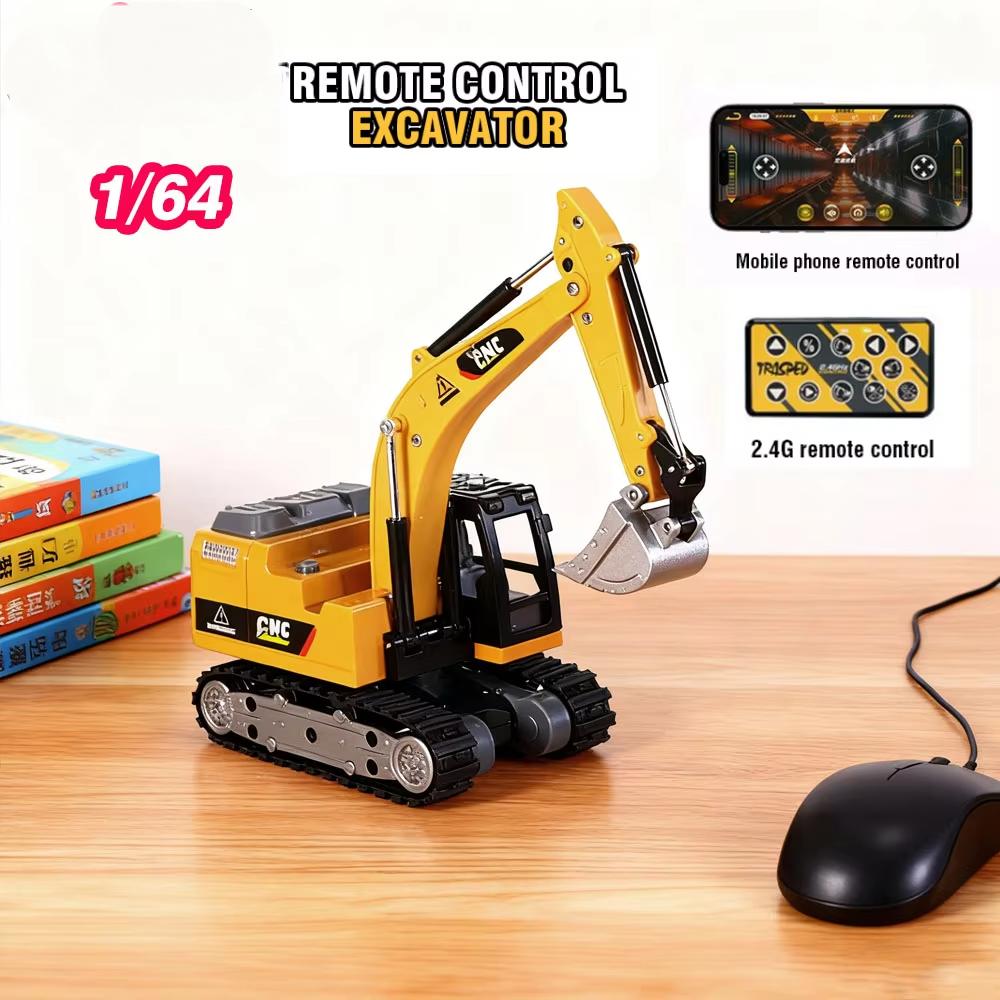 Non-Toxic 1/64 Rc Excavator Desktop Mini Rc Car Remote Control Truck Engineering Vehicle Toy Trucks Children Toys Children Kid Christmas Gifts