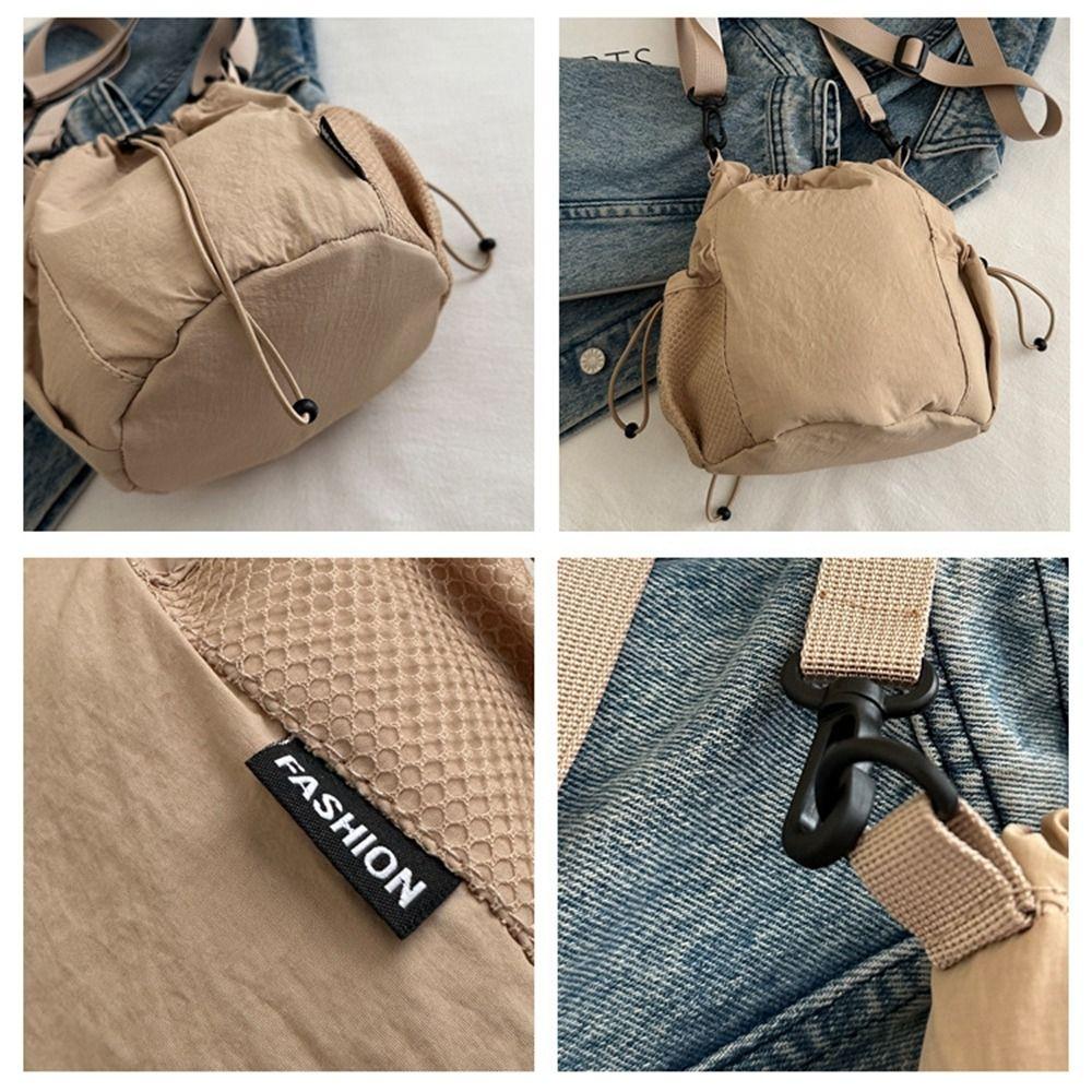 Korean Style Drawstring Bucket Bag Purse Small Crossbody Bag Fashionable Nylon Shoulder Bag  Women