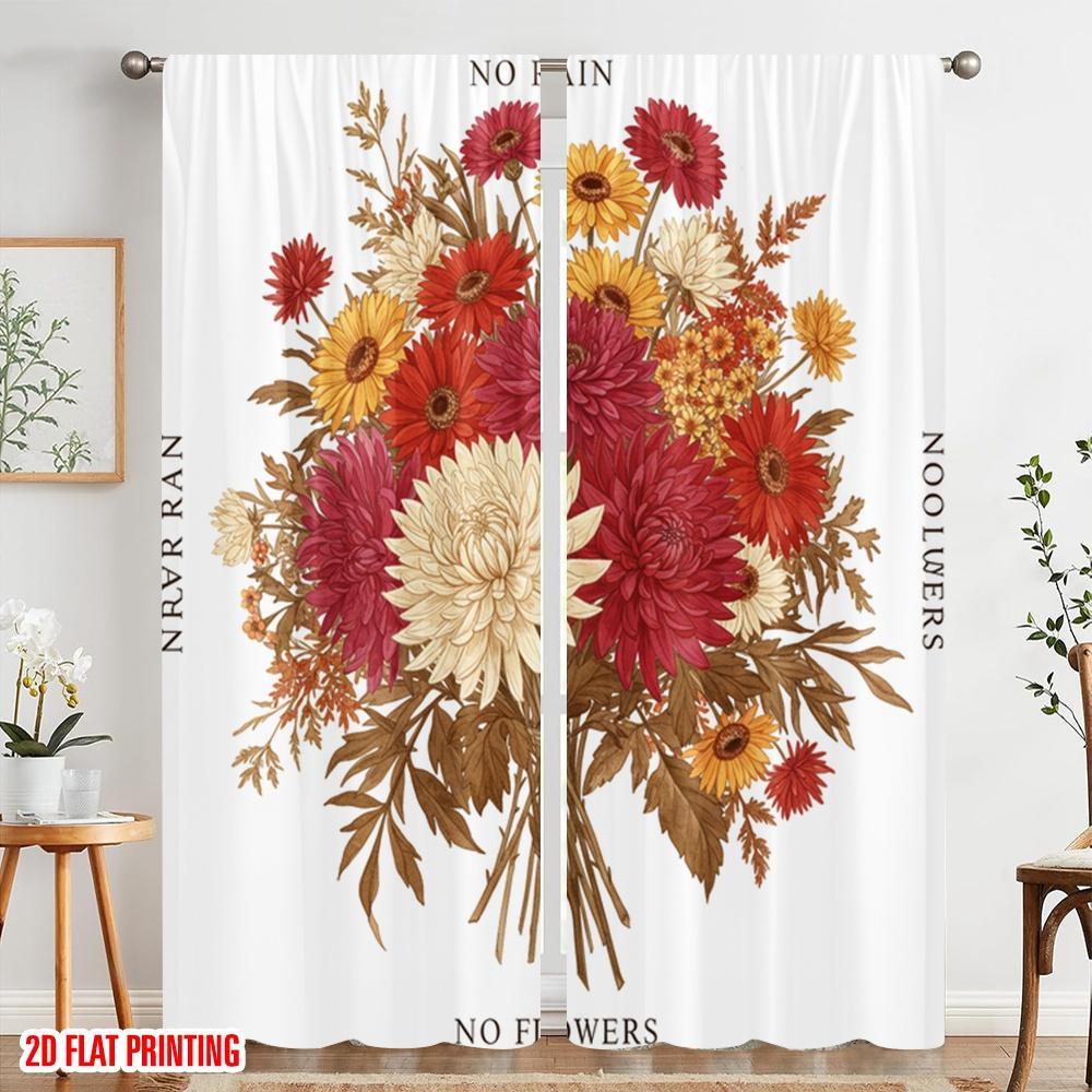 2pcs 2D Flat Printing Curtains No Rain No Flowers Polyester Without Electricity Family Party Perfect for Holiday Party General