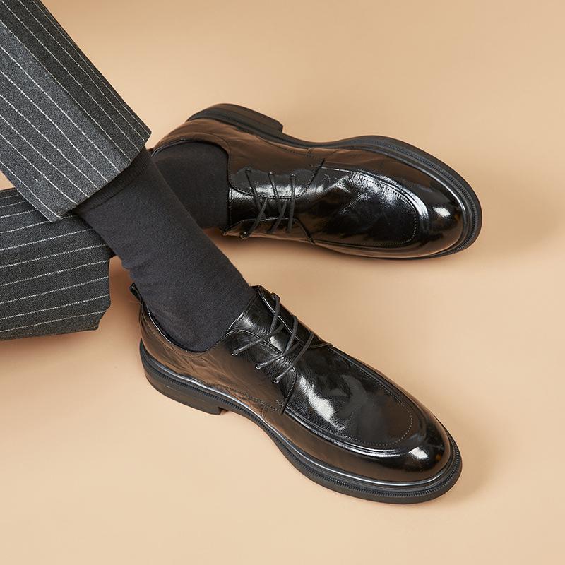 Boty z první vrstvy hovězí kůže Pánská kůže Prodyšná Měkká spodní část Britská kulatá hlava Business Formální Pánská obuv Měkký povrch Běžné