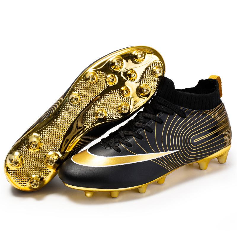 

High-top flying-woven football shoes men s and women s AG nails, leather feet, electroplated gold soles, student game football shoes 45