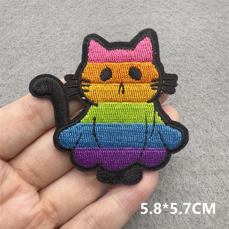 Team Cat Embroidery Patches Appliques For Clothing Diy Sewing Iron On Patches Punk Cartoon Stripes Decoration Accessories