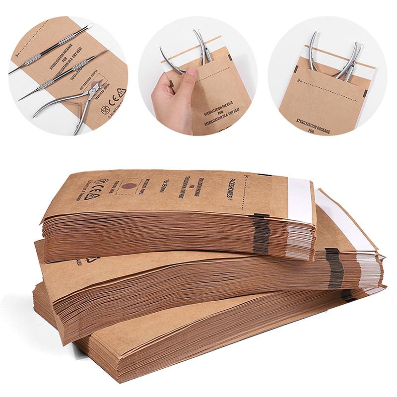 100Pcs Nail Sterilizer Manicure Bag Kraft Bags Dry Heat Disposable Sterilization Disinfection Machine Accessory Nail Art Tools