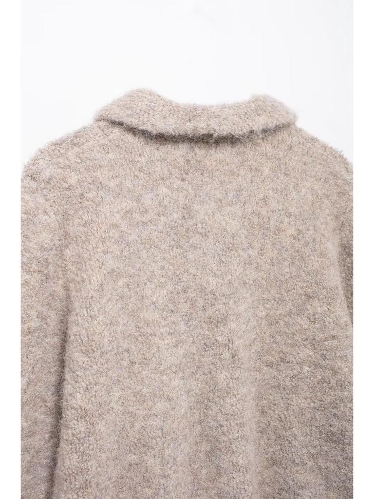 European & American Style Women's Faux Fur Knitted Cardigan with Floral Buttons