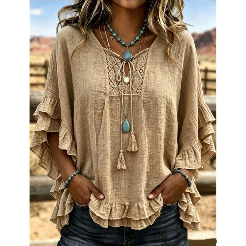DICFY Women's Fashion Casual Summer Spring V-Neck Short Sleeve Blouses & Shirts