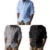 Camicia Casual da Uomo in Lino e Cotone a Manica Lunga con Collo Henley Traspirante per l'Estate